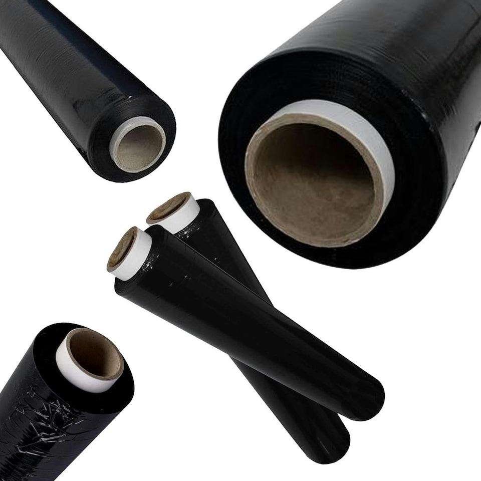 image 1 of 12 Rolls Of Black 400mm Standard Core Tear Resistant Pallet Shrink Wrap Rolls