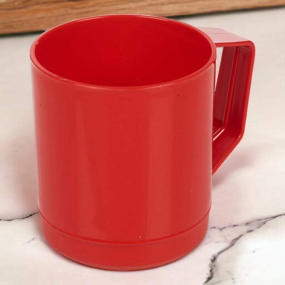 image 1 of 6 Set 260ml Plastic Mug Tumbler Cup & Handle Party BBQ Microwave Dishwasher Safe | Red | Red