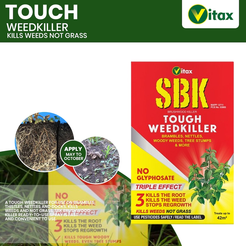 image 1 of Vitax SBK Brushwood Killer 125ml Tough Weedkiller for Brambles Nettles Tree Stumps & Woody Weeds Fast-Acting