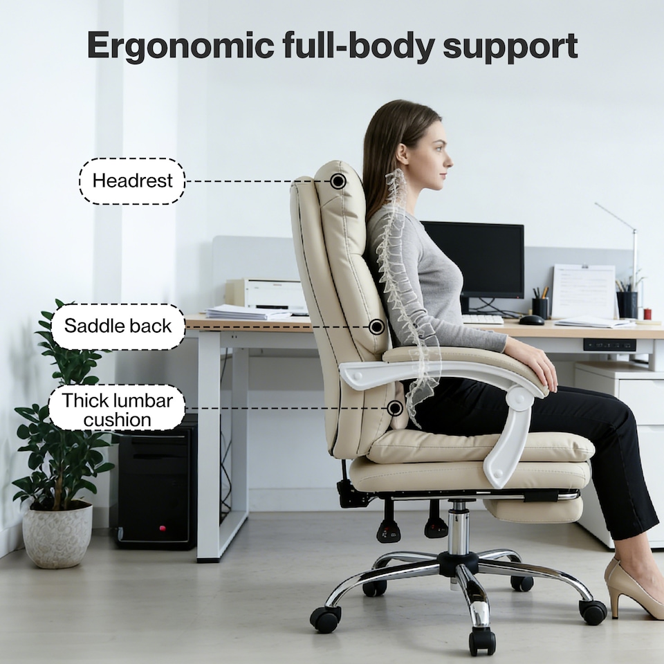 image 1 of Levede Office Chair Ergonomic Executive Chair Heavy Duty Reclining Leather