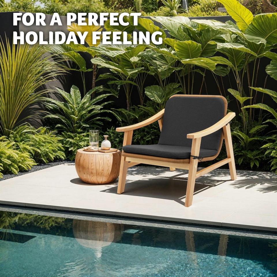 image 1 of Garden Chair Treviso - polyrattan with varnished wooden frame, thick cushion Brown | Nature