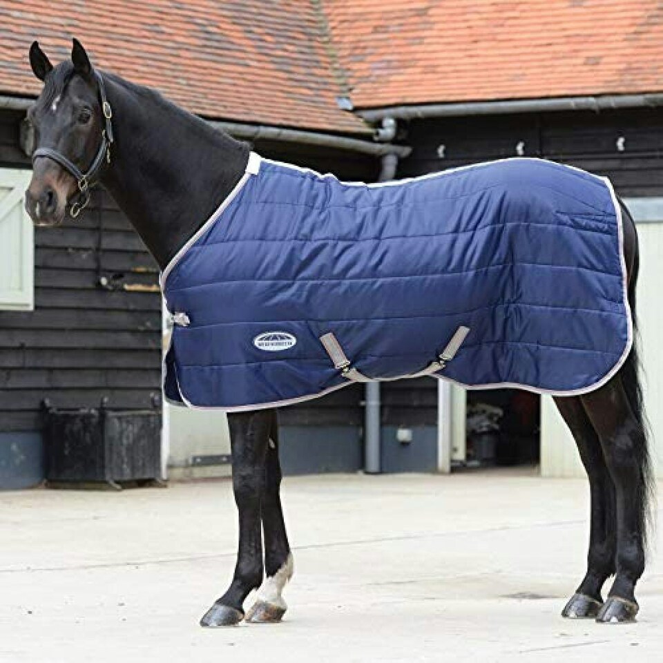 image 1 of Weatherbeeta Comfitec Medium/Lite 210d Channel Quilt Standard Neck Stable Rug - Navy/Silver/Red - 6 ft