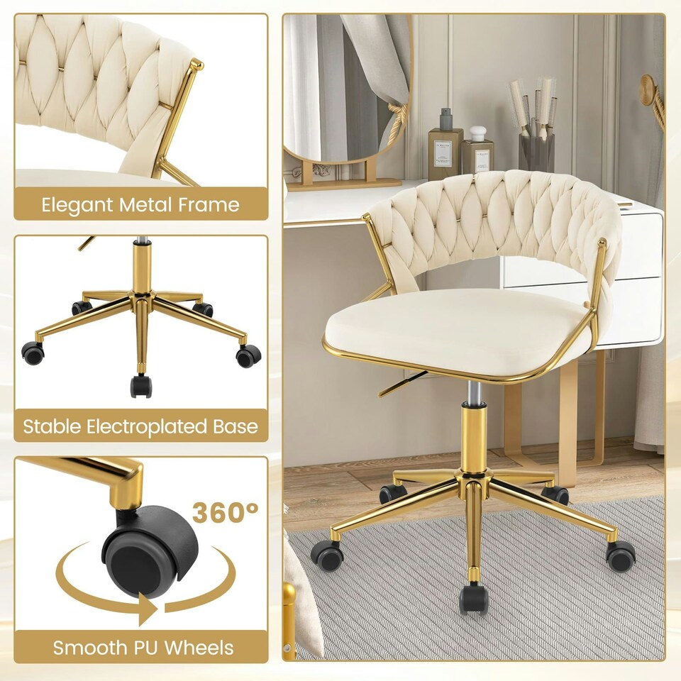 image 1 of COSTWAY 2Pcs Swivel Home Office Chair Adjustable Computer Chair White