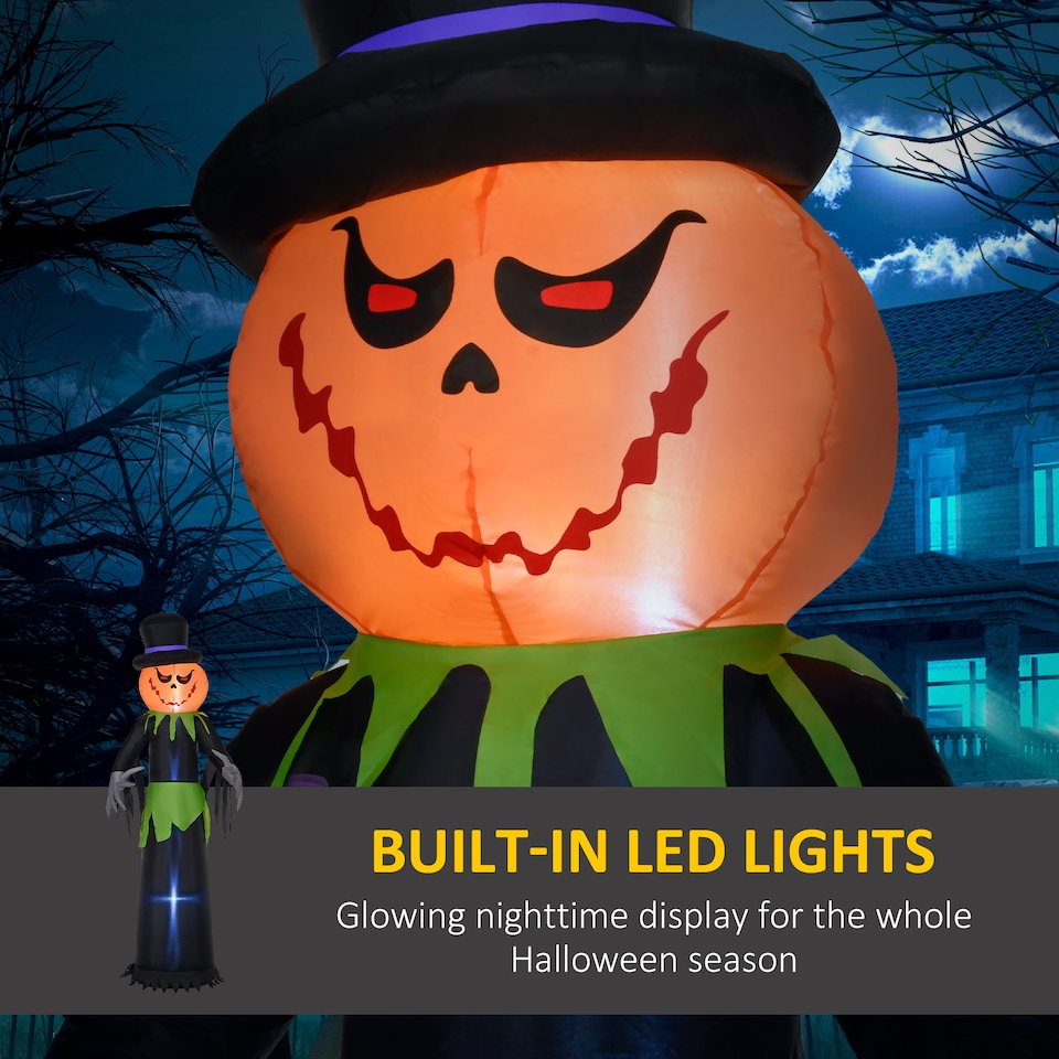 image 1 of Outsunny 8FT Tall Halloween Inflatable Pumpkin Ghost in A Hat, Blow-Up Outdoor Halloween Decoration with LED Lights for Lawn, Garden, Party