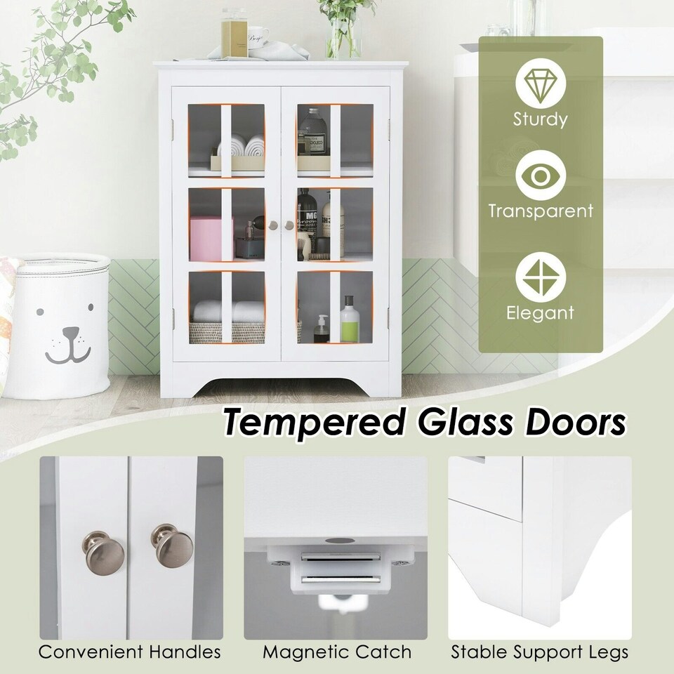 image 1 of COSTWAY Bathroom Floor Cabinet Display Storage White White
