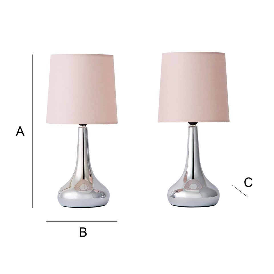 image 1 of ValueLights Teardrop Pair Chrome Touch Table Lamp Pink Shade & Bulb | Pink