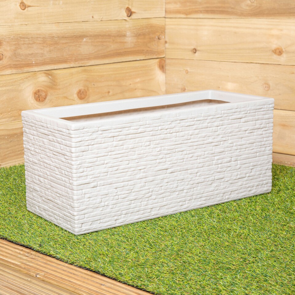 image 1 of 25cm Stone Coloured Plastic Slate Effect Garden Patio Trough