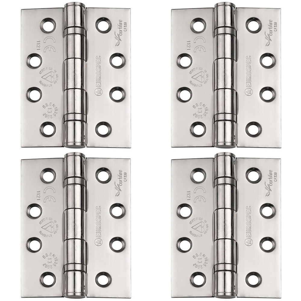 4 PACK - PAIR 13 Ball Bearing Radius Door Hinge - 102 x 76mm Satin Stainless Steel
