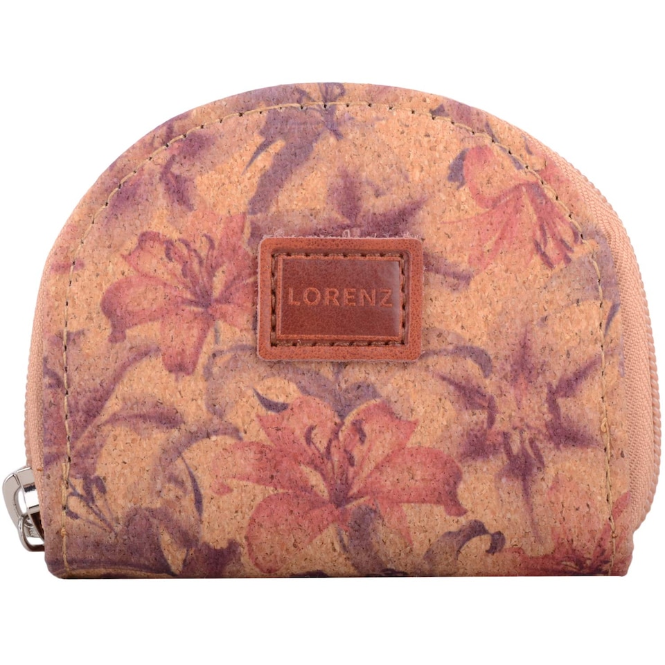 image 1 of Lorenz Womens Horse Shoe Semi Circle Cork Coin / Money Purse / Holder Floral Design | Brown | Lillies
