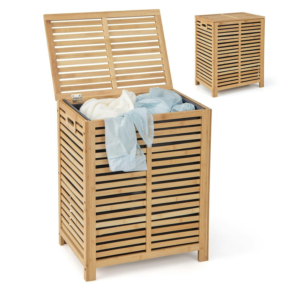 image 1 of COSTWAY 80 L Bamboo Laundry Hamper Clothes Laundry Basket Brown