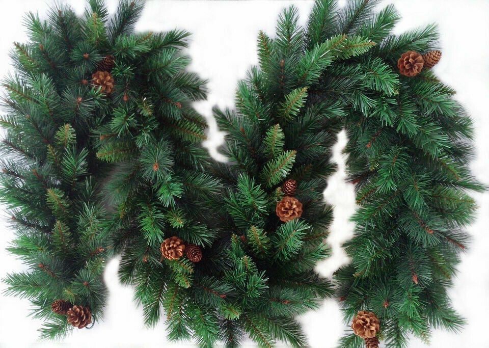 image 1 of Best Artificial 9ft Colorado Pine Christmas Garland with Pine Cones with 80 warm white battery lights