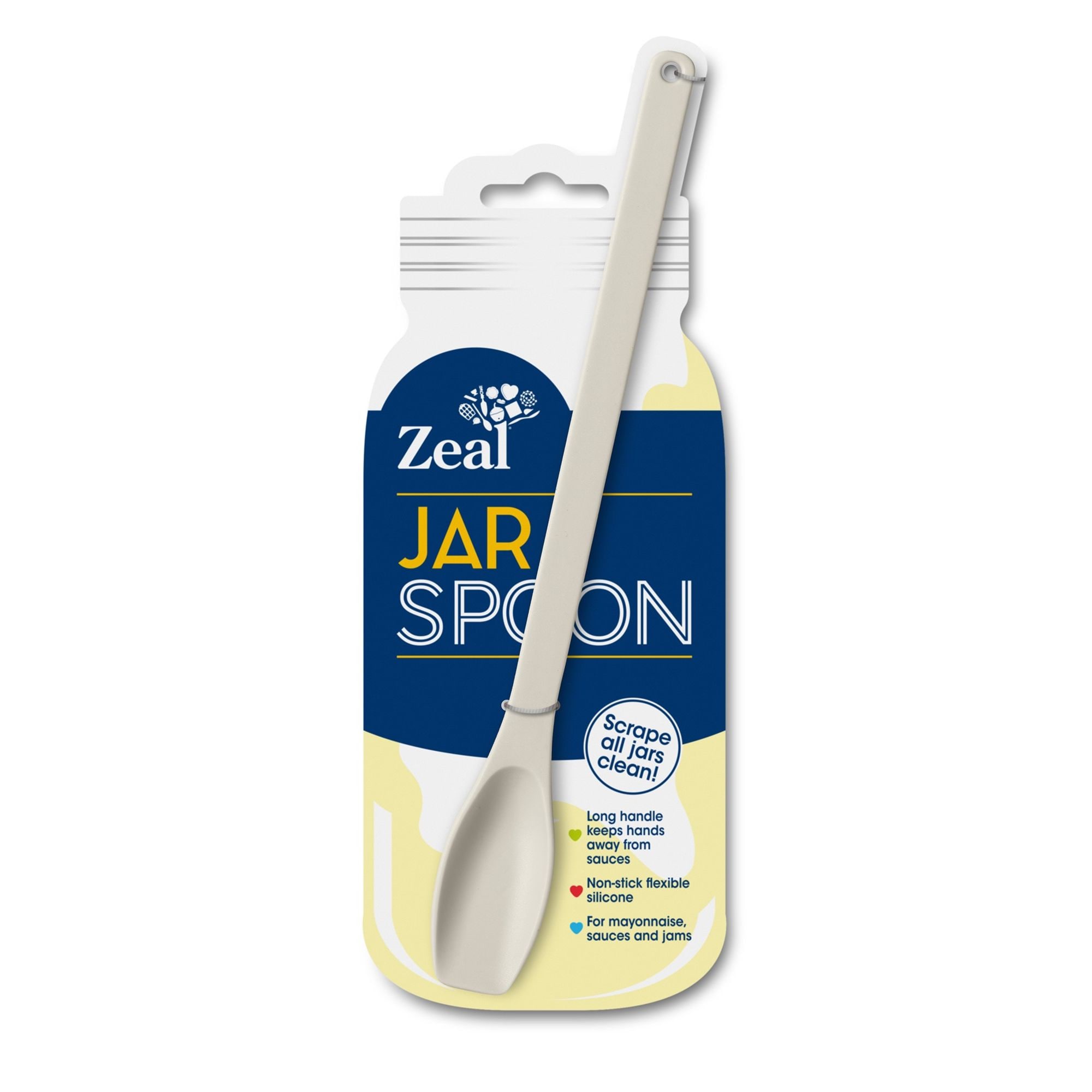 Zeal Silicone Jar & Mayo Spoon, Long Handle Jar Spoon, Cream