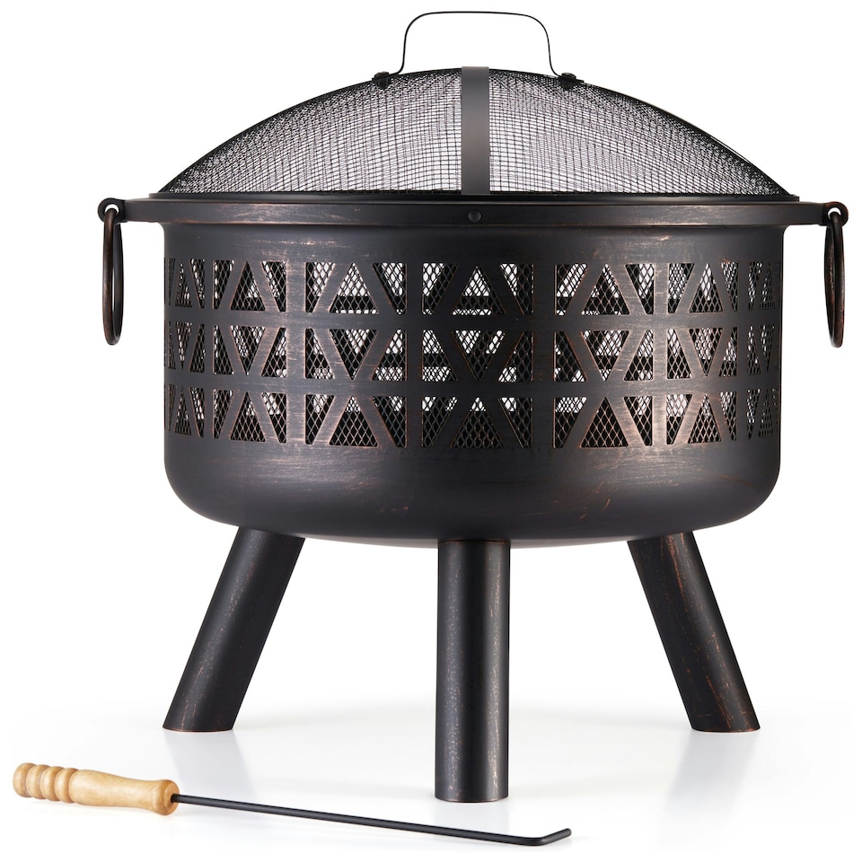 image 1 of VonHaus Fire Pit with Geometric Design Use Wood or Charcoal