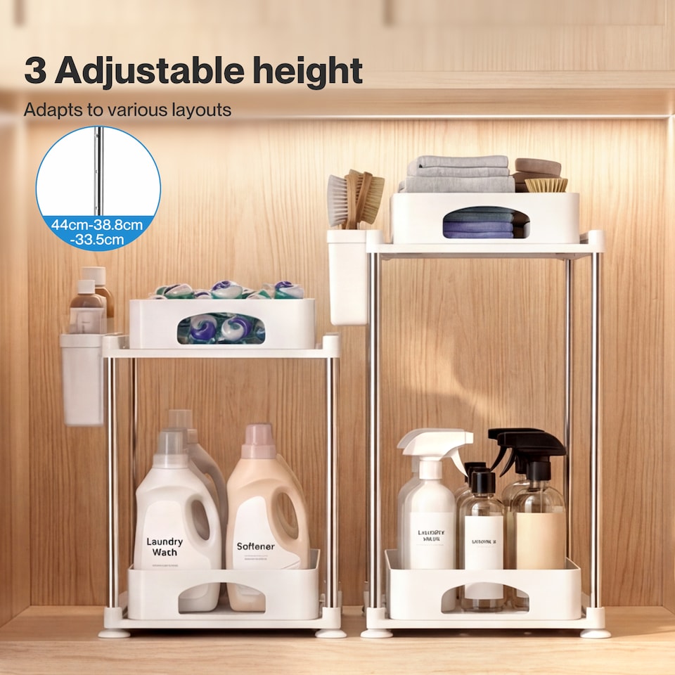 image 1 of Toque Under Sink Organiser Two Slide-Out Drawers Kitchen Storage 2pcs White