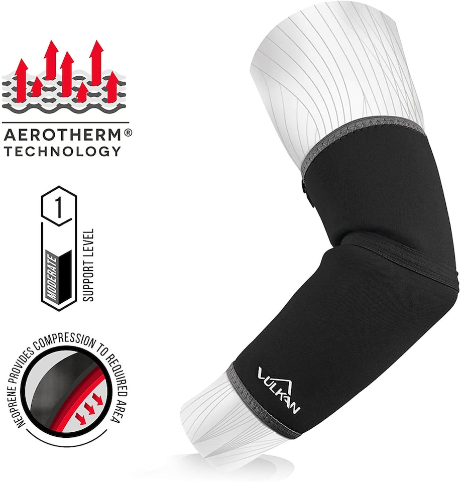 image 1 of Vulkan Classic Elbow Support — Aerotherm Neoprene Moderate Support, Black (Size M) | Black | Black | M