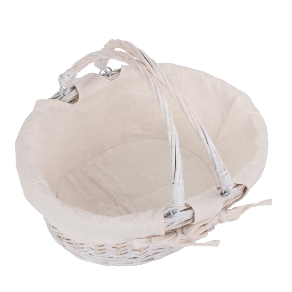 image 1 of Small White Swing Handle Wicker Shopper with White Lining | White | White