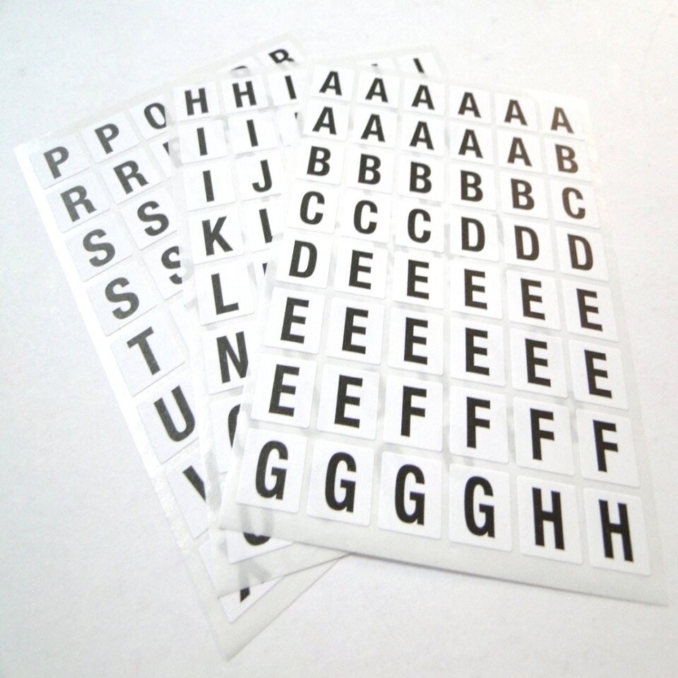 image 1 of Pack of 144 A-Z Black on White 13x13m Alphabet Stickers