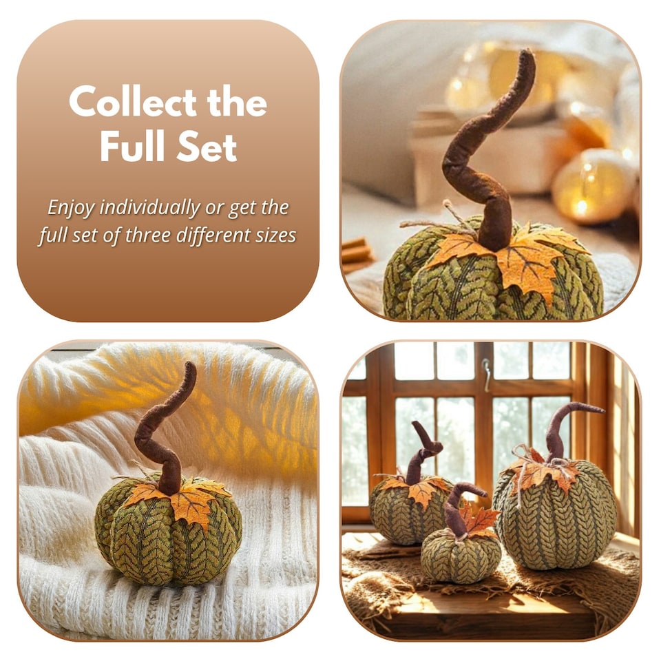image 1 of Marco Paul 13cm Green Plush Pumpkin Soft Fabric Autumn Decoration for Halloween & Seasonal Displays