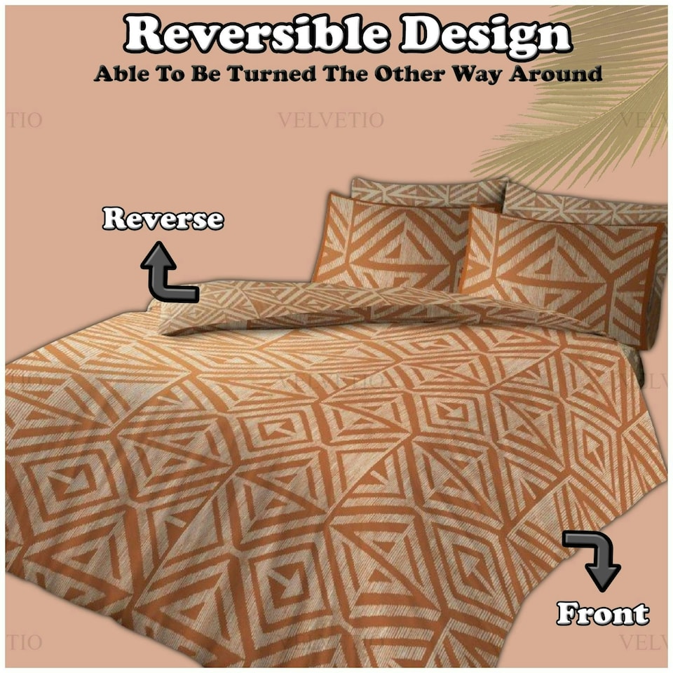 image 1 of VELVETIO Tiza Rust Complete Duvet Cover Set with Fitted Sheet Soft Polycotton Bedding Sets Orange | Rust | King