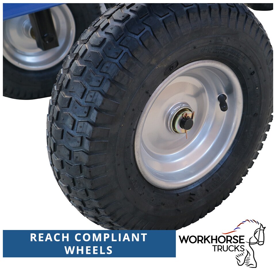 image 1 of Workhorse Trucks General Purpose Heavy-Duty Platform Truck With A Mesh Base, Pneumatic Wheels, Loop Handle, 450kg Capacity | Blue