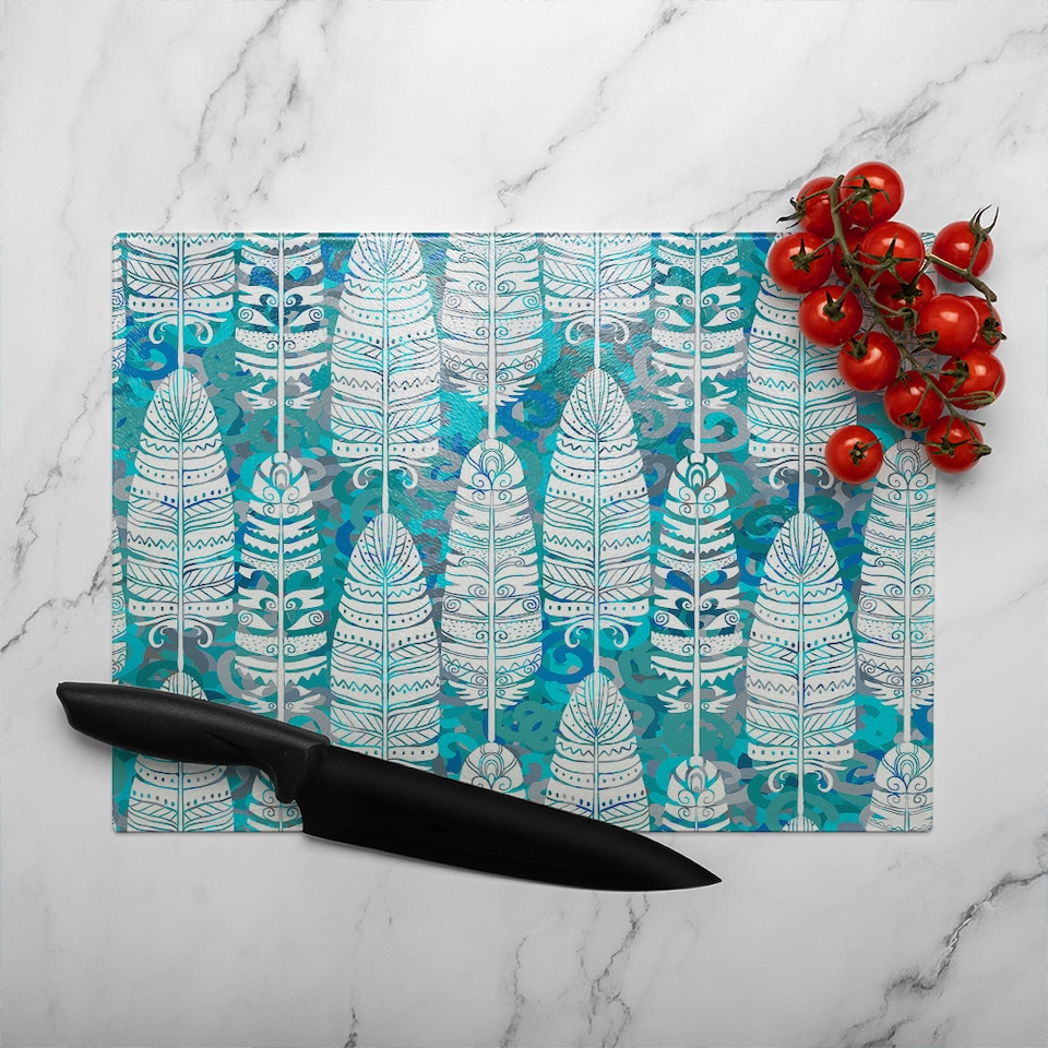 image 1 of Tribal Art Animal Glass Chopping Board | Multi