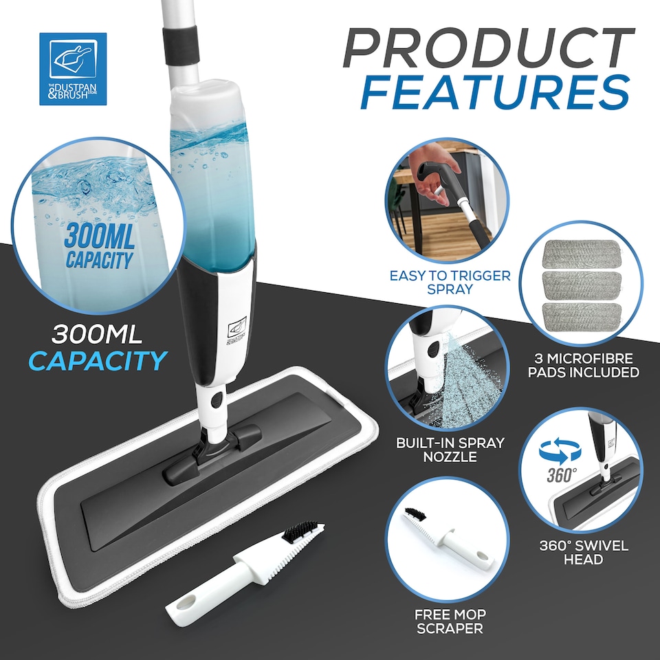 image 1 of Spray Mop with Washable Pads Floor Mop with Spray Swivel Head Wet and Dry Free Scraper