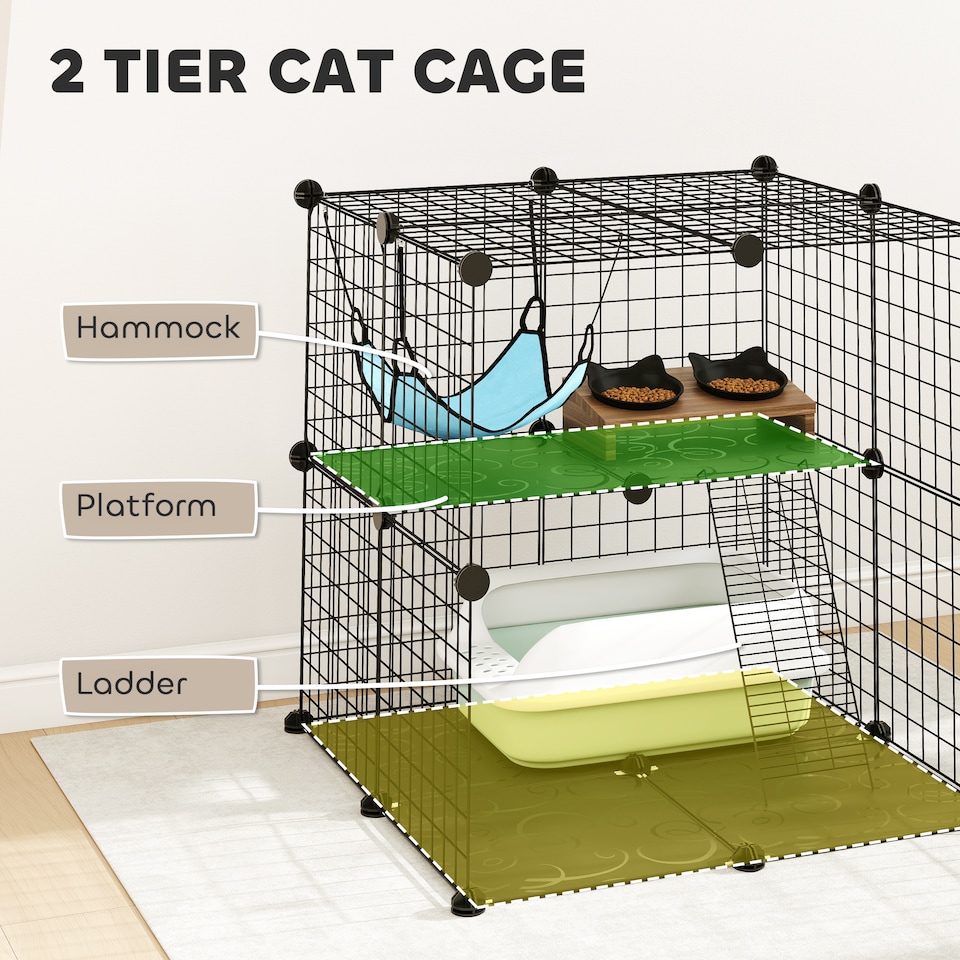 image 1 of PawHut Indoor Cat Cage with DIY Customizable Design Black | Black | Black | S
