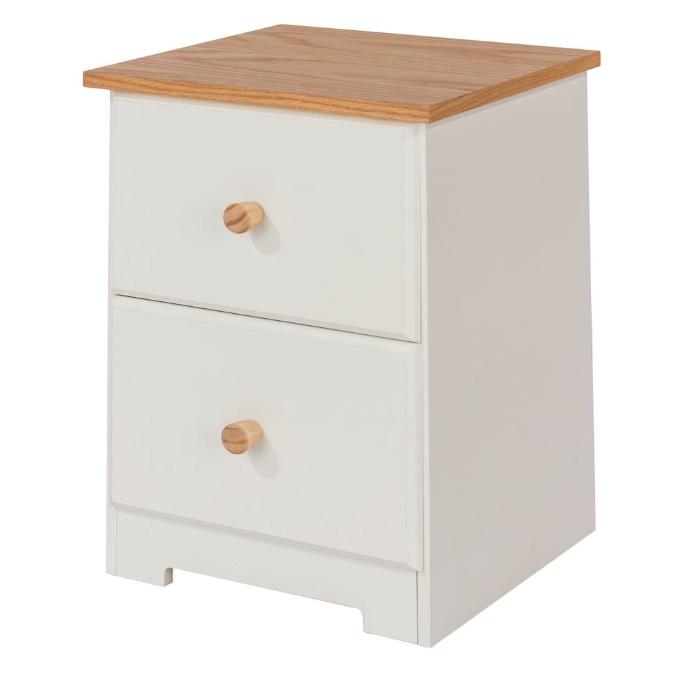 image 1 of Colorado 2 Drawer Bedside Cabinet Soft White Painted Finish with Oak Woodgrain Top, Bedroom Furniture | White | Soft White | 1