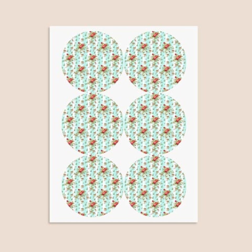 image 1 of Floral Baby Blue Stripes Round Stickers 88mm - Sheet of 6
