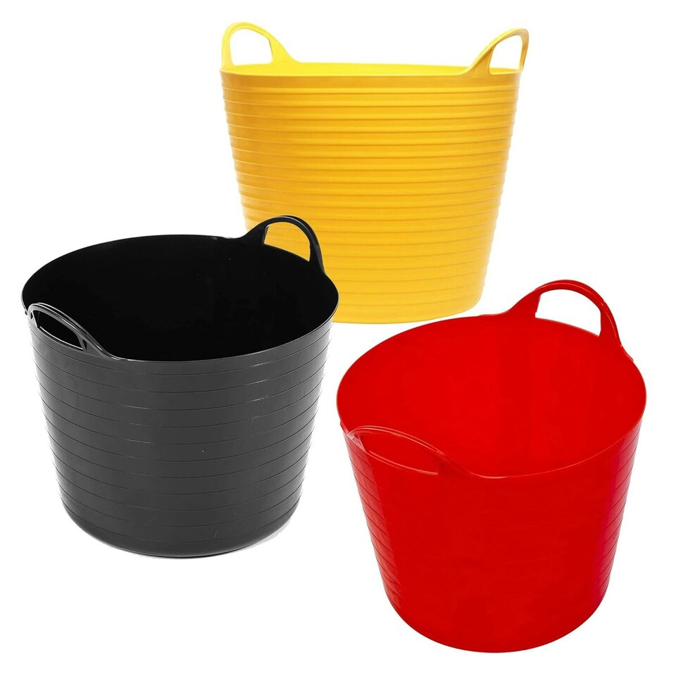 image 1 of Set Of 6 Assorted Coloured 40L Flexible Strong Plastic Tubs Ideal For Storage, Home & DIY Use