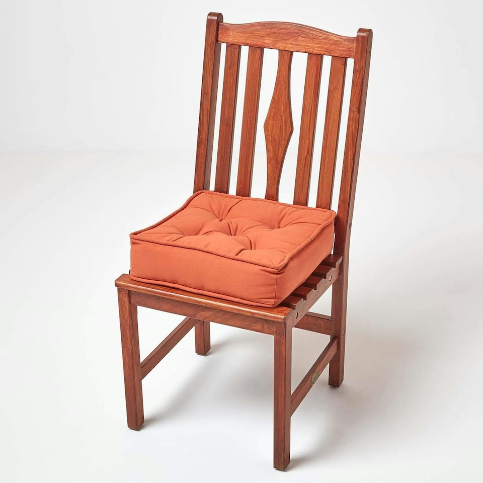 image 1 of Homescapes Terracotta Cotton Dining Chair Booster Cushion Orange
