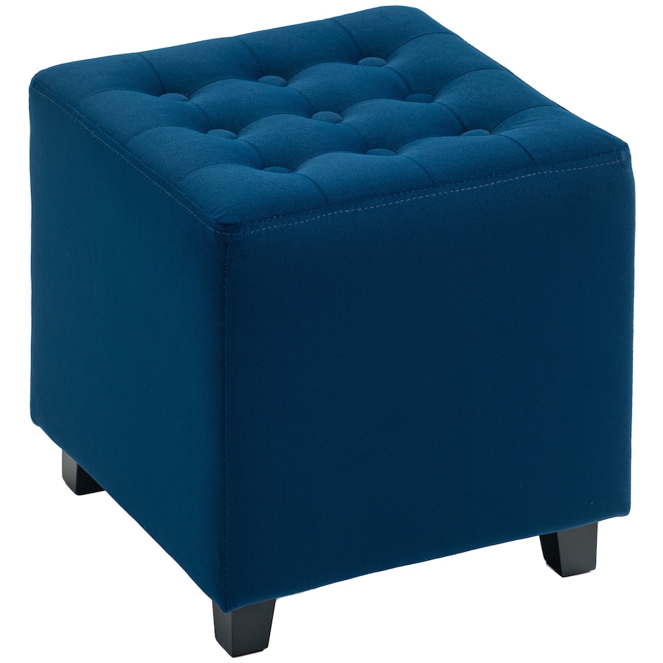 image 1 of HOMCOM Small Footstool Ottoman, Velvet Footrest, Square Foot Stool with Rubber Wood Legs and Padded Seat for Living Room, Bedroom, Entryway, 35 35 35cm, Blue | Blue | 1