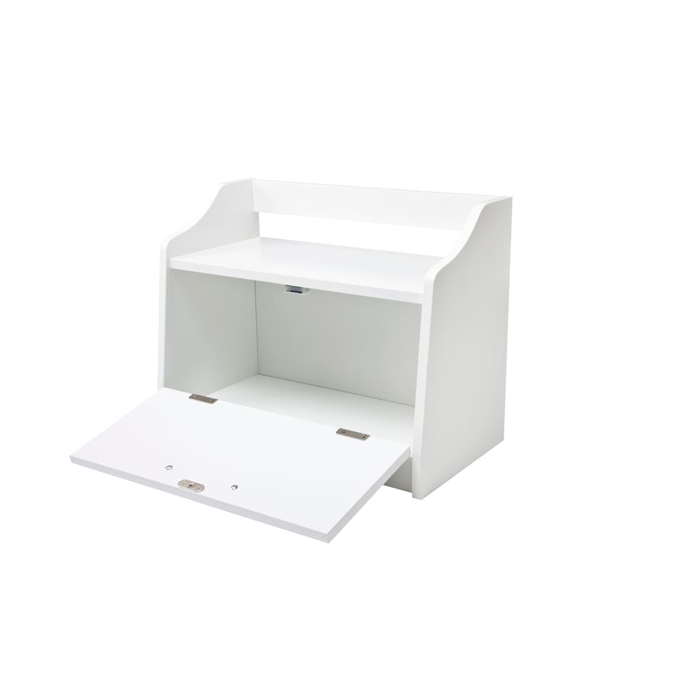 image 1 of Minack Wooden Bread Bin in White - Freestanding Worktop Storage Box with Shelf | White
