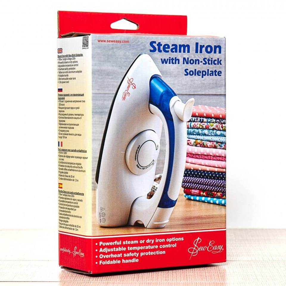 image 1 of Sew Easy Travel Steam Iron - 700W Compact Portable Iron with Fold-Down Handle & Non-Stick Soleplate