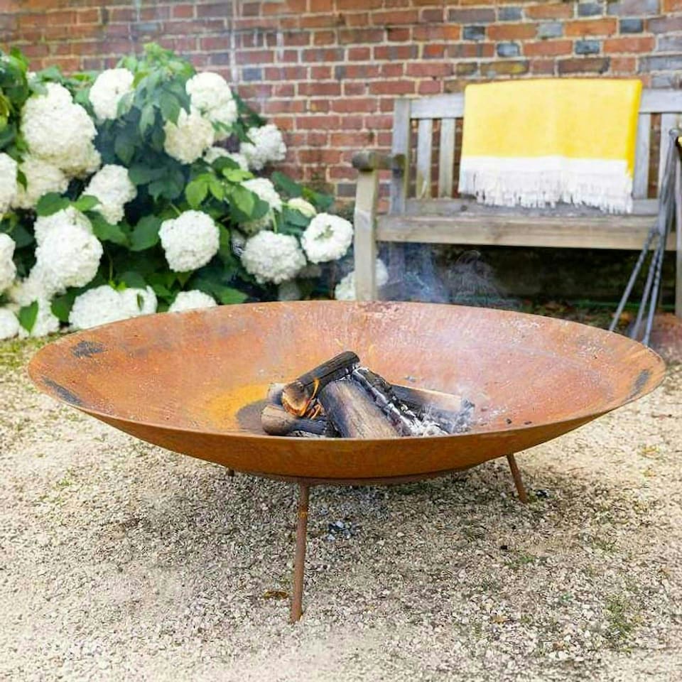 image 1 of Primrose Corten Steel Fire Pit & Water Bowl 100cm