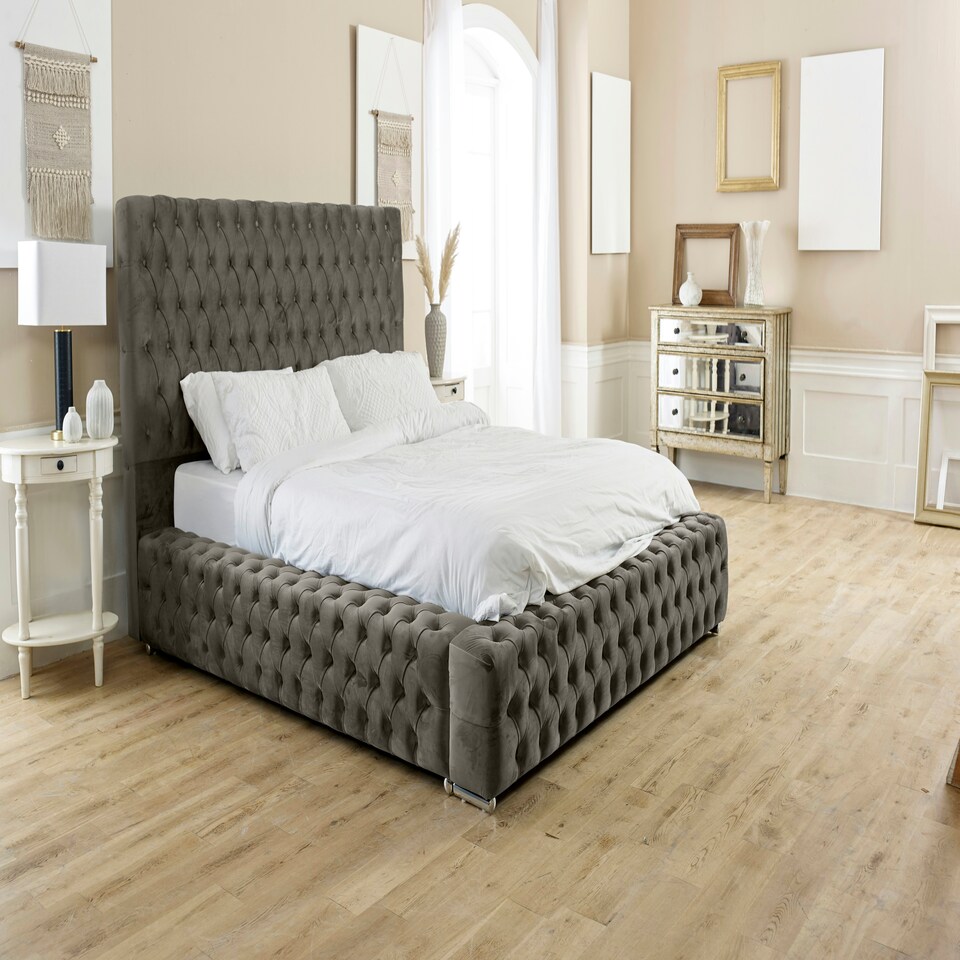 Enigma Plush Small Double Bed Frame - Grey