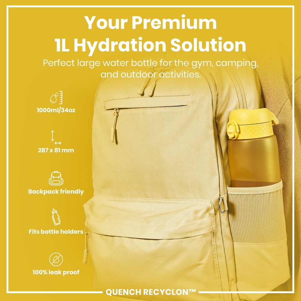image 1 of Leak Proof 1 Litre Water Bottle, BPA Free, 1000ml (32oz) | Yellow | Yellow | 1L