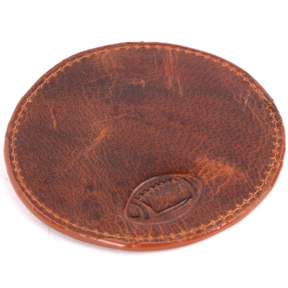 image 1 of SPORTGIFTZ - Buffalo Leather Coaster | Rugby Ball Stitching | Durable and Elegant Design Red