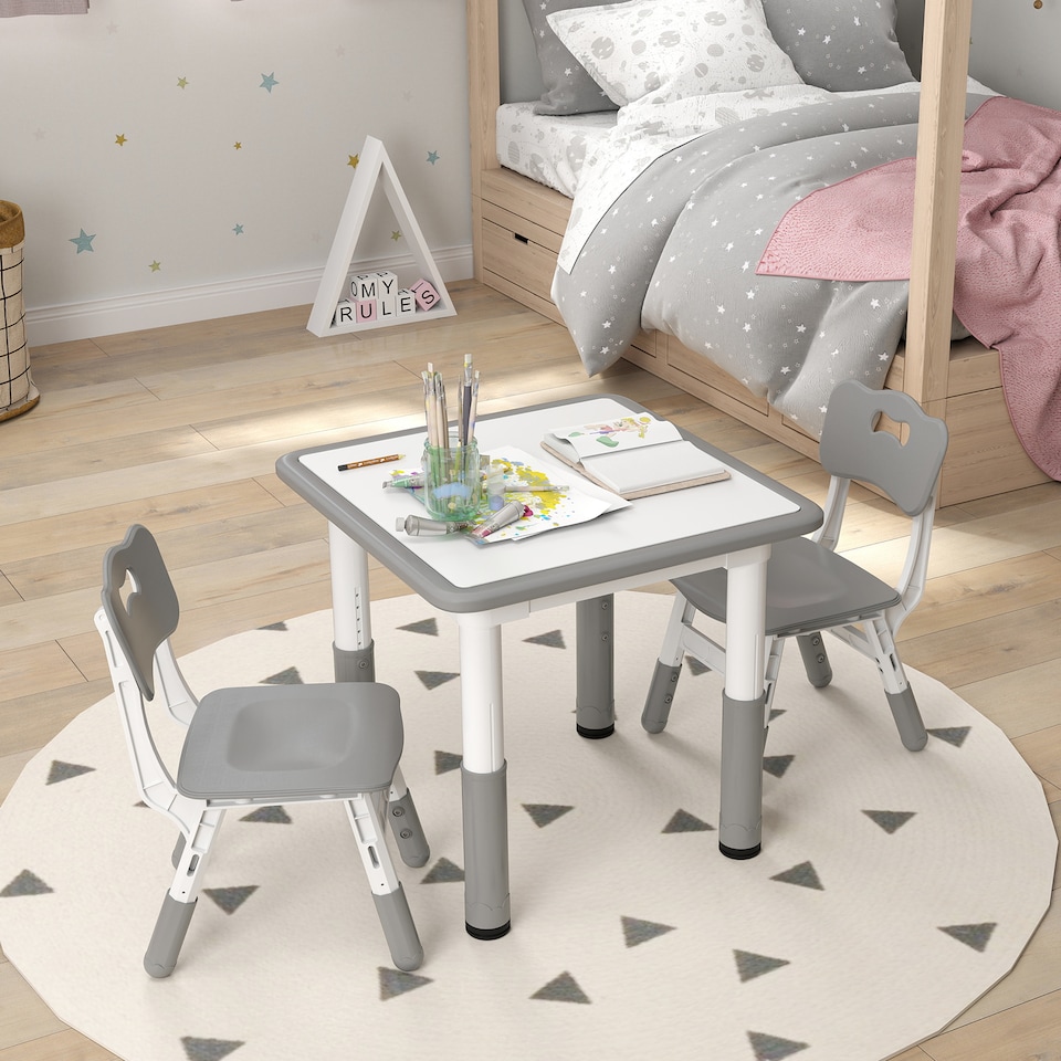 image 1 of AIYAPLAY 3 Pcs Height Adjustable Kids Table and Chair Set for Playroom | Grey