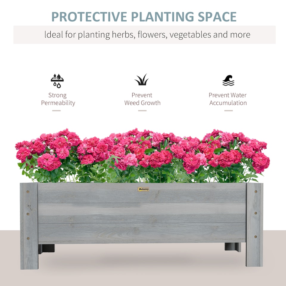 image 1 of (58L, 100 x 36.5 x 36 cm, Grey) Outsunny Wooden Garden Raised Bed Planter