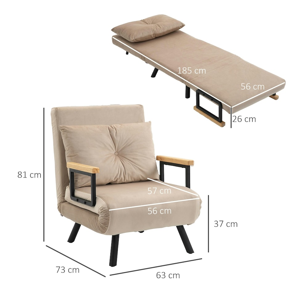 image 1 of HOMCOM Click Clack Chair Bed Settee for Living Room, Guest Room, Beige