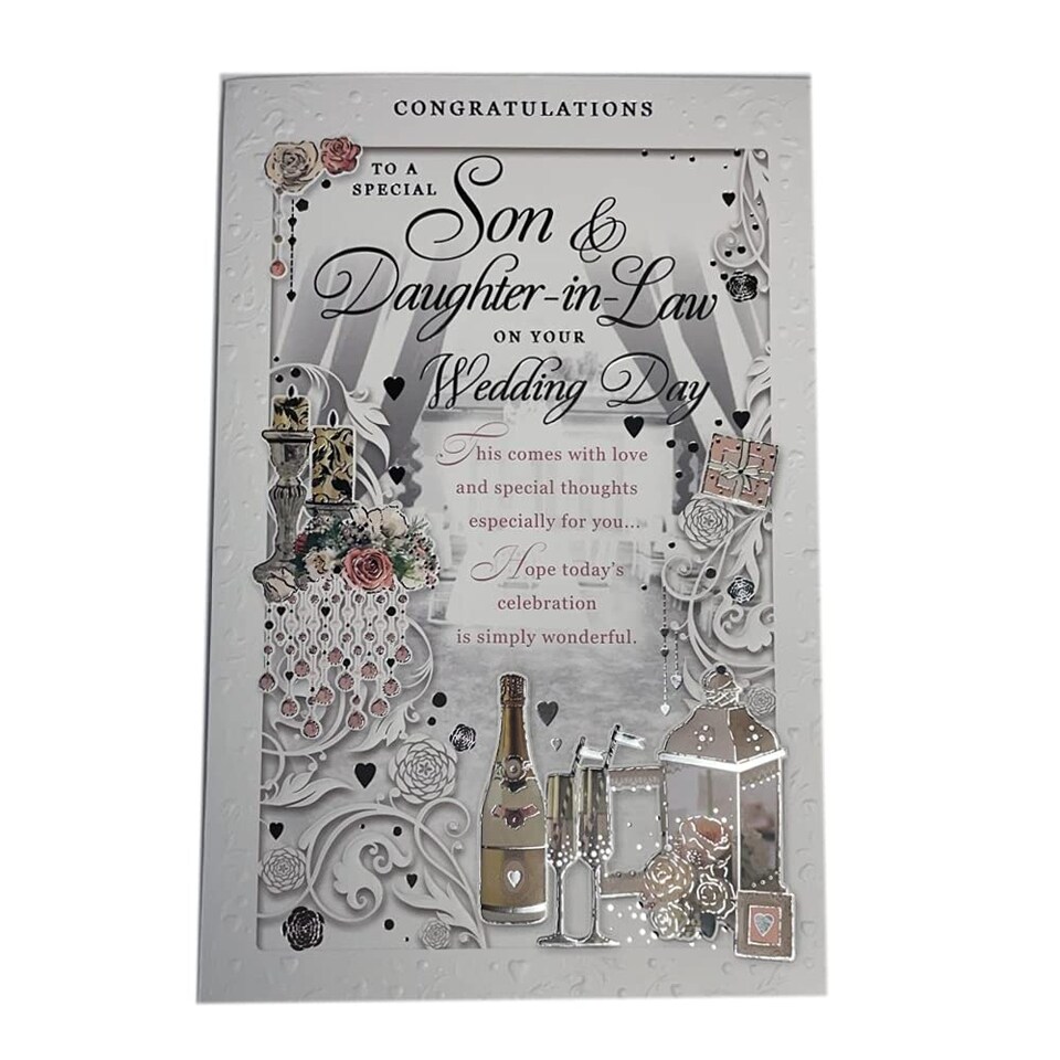 image 1 of Son and Daughter In Law Simply Wonderful Wedding Day Opacity Card