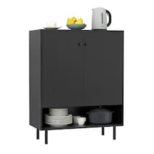 COSTWAY Storage Cabinet 2 Door Buffet Sideboard Black Black