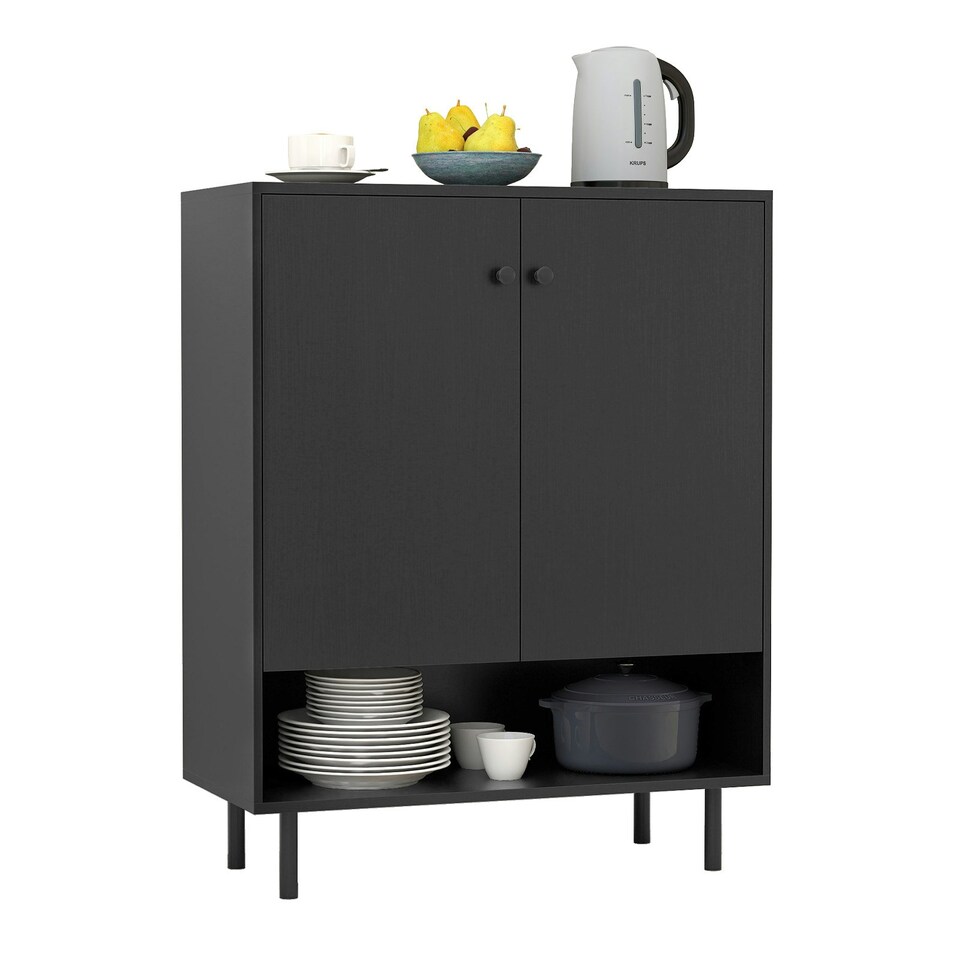 image 1 of COSTWAY Storage Cabinet 2 Door Buffet Sideboard Black Black