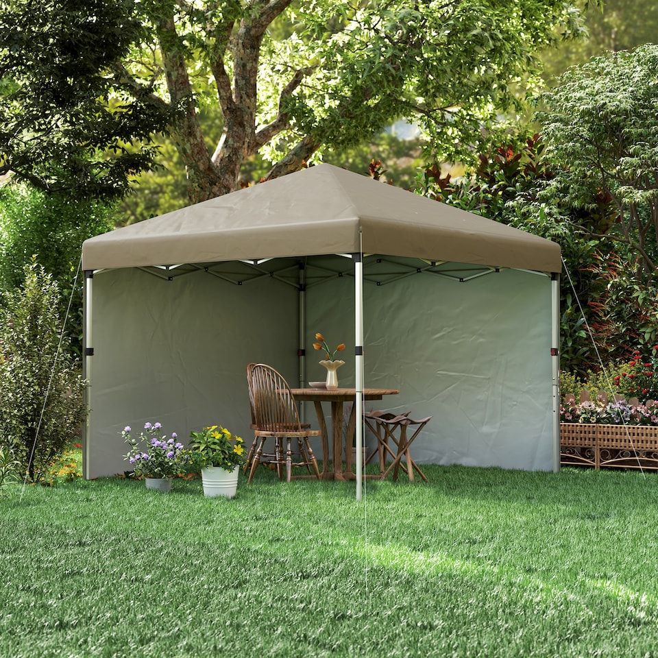 image 1 of Outsunny 3 x 3 M Pop Up Gazebo, UPF 30 with 2 Sidewalls, Leg Weight Bags and Wheeled Bag, Height Adjustable Party Tent Event Shelter for Garden, Patio | Brown | Khaki | 1