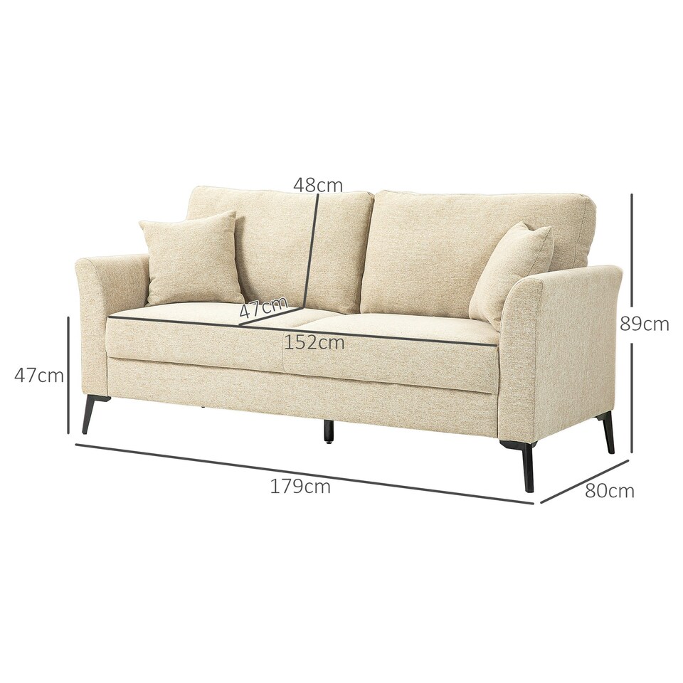 image 1 of HOMCOM Modern 3 Seater Sofa, Linen Fabric Sofa Couch Living Room Beige White