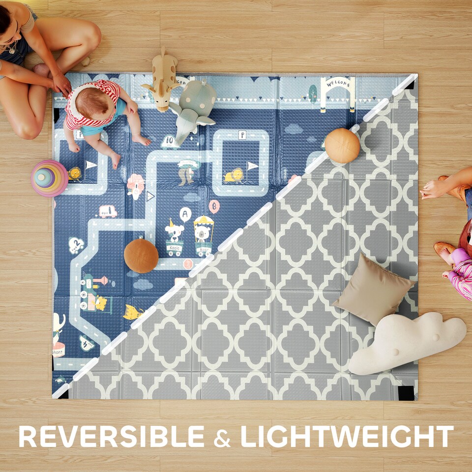 image 1 of AIYAPLAY Foldable Baby Play Mat, Baby Playpen, Traffic & Grey Diamond Theme