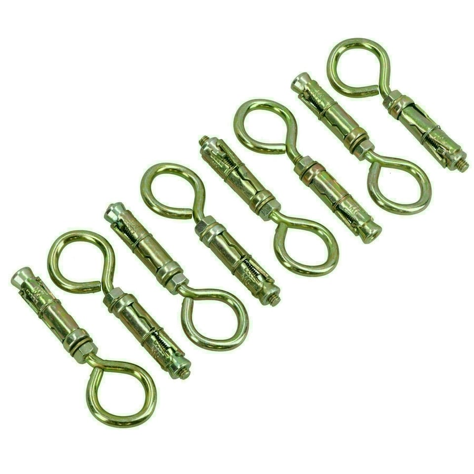 image 1 of 6mm Close Hook Anchor Eye Bolt Rawl Expansion Bolts Shield Wall 8 Pack