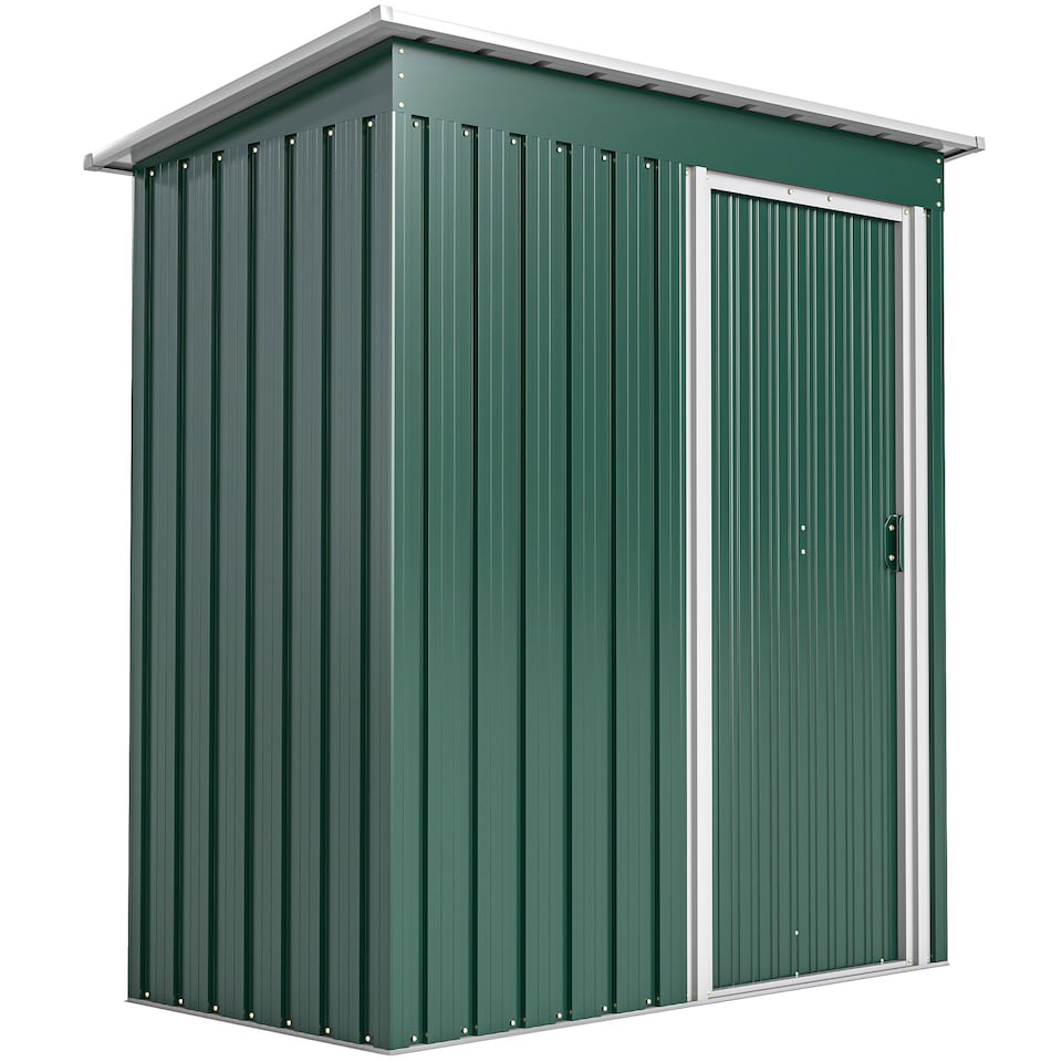 image 1 of Outsunny 5 x 3ft Garden Storage Shed with Sliding Door and Sloped Roof, Lean to Outdoor Equipment Tool Shed for Garden, Green