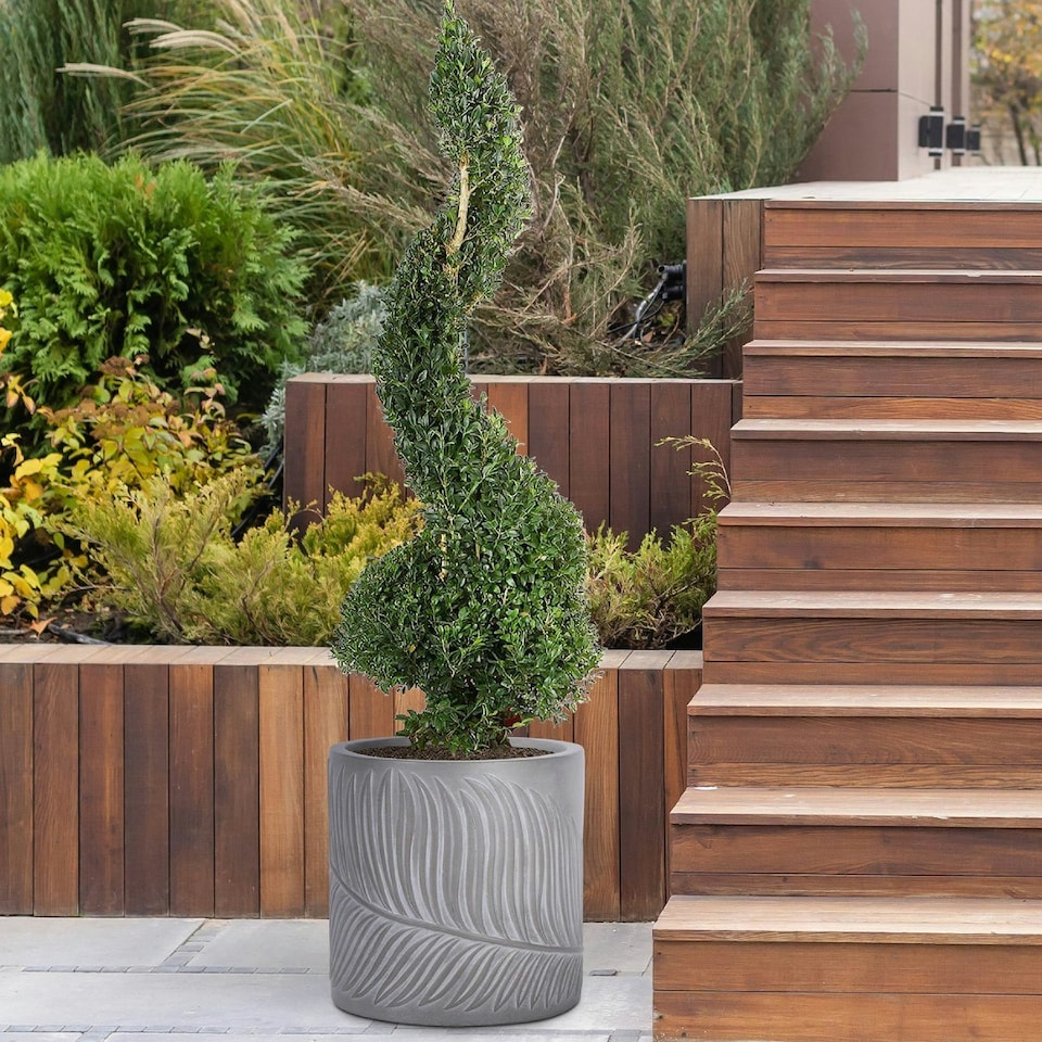 image 1 of Leaf Embossed Brown Round Garden Planter D37 H37 cm, 39.8 ltrs Cap.